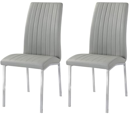 JoyyeSpace Esszimmerstühle 2er-Set, Küchenstuhl, Stuhl Esszimmer Wohnzimmer, Armlehnstuhl, PU-Leder-Polsterstuhl, Metallbeine, für Esszimmer, Wohnzimmer, Schlafzimmer, Grau