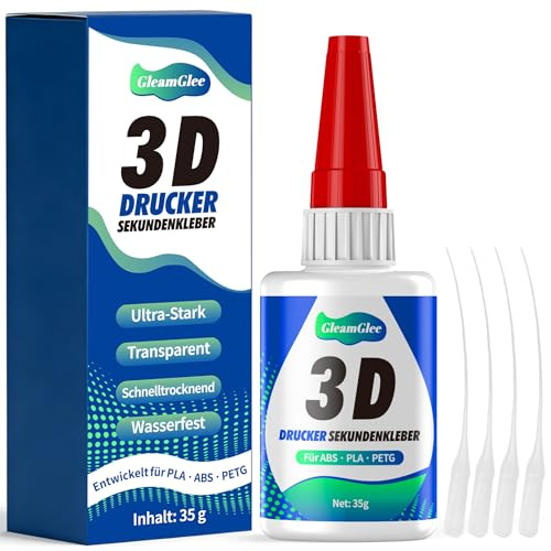 3D Printing Super Glue for PLA, ABS & PETG | Extra Strong Instant Adhesive for 3D Printed Parts, Model Repair & Assembly – Fast Set Clear CA Glue with Precision Tip – 35g