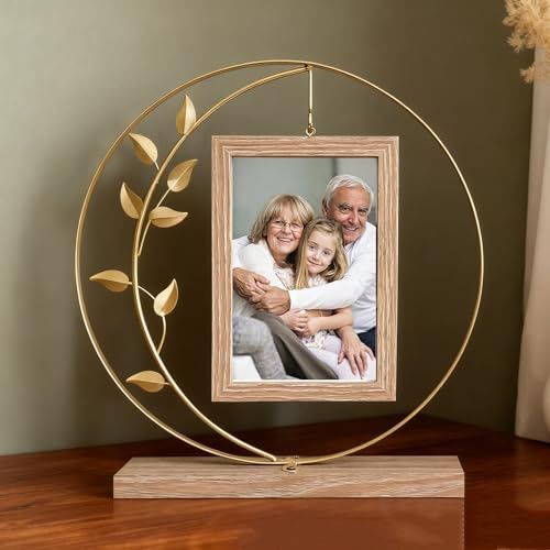 Bilderrahmen Personalisiert für 2 Bilder, 10x15cm Fotorahmen Kann Rotieren | Holzbilderrahmen, Bilderrahmen Holz mit Metall Ständer, Fotogeschenke für Familie, Geschenk, Weihnachten, Hochzeit