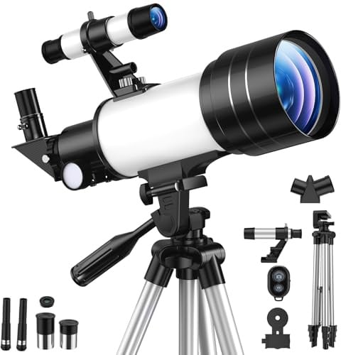 Astronomisches Teleskop Refraktor 70/300 mm, FMC Hohe Übertragung, Vergrößerung 15-150X, verstellbares Stativ, Telefonhalterung & Bluetooth-Fernbedienung, für Anfänger in der Astronomie, Erwachsene