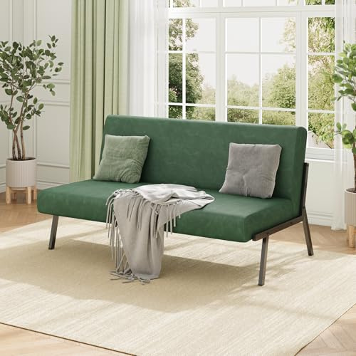 Dripex Sofa 2 Sitzer, Kunstleder Couch Modern mit Metallrahmen, Loungesofa mit Lehne, Doppelsofa für Wohnzimmer Schlafzimmer, 150kg belastbar, 112 x 75 x 68 cm, Dunkelgrün