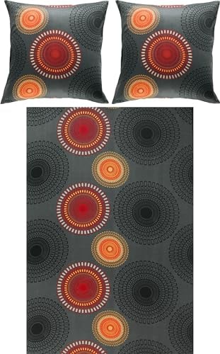 REDBEST Bettwäsche, Bettgarnitur Satin Kreise anthrazit-Terra Größe 200x200 cm (2X 80x80 cm) - 100% Baumwolle, mit praktischem Reißverschluss (weitere Größen, Farben)