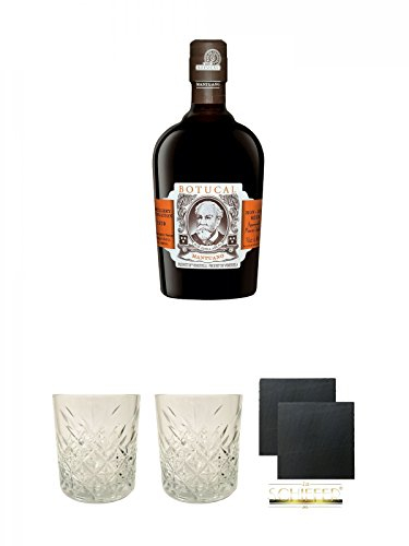Botucal Diplomatico Mantuano 0,7 Liter + Rum Glas 1 Stück + Rum Glas 1 Stück + Schiefer Glasuntersetzer eckig ca. 9,5 cm Ø 2 Stück
