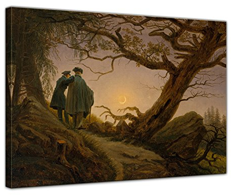 Bilderdepot24 Bild auf Leinwand | Caspar David Friedrich Zwei Männer in Betrachtung des Mondes in 60x50 cm als Wandbild | Wand-deko Dekoration Wohnung alte Meister | 180726-60x50