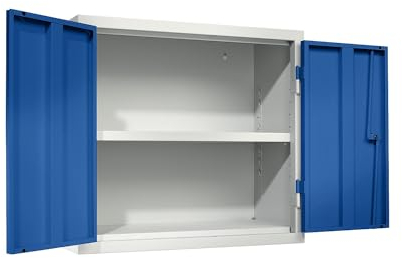 QUIPO | Werkstatt-Hängeschrank | HxBxT 600 x 650 x 320 mm | Vollblechtüren | enzianblau RAL 5010