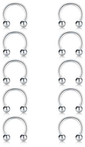 10er Nasenpiercing Lippenpiercing Hufeisen Ring Set Tragus Piercing Silber Chirurgenstahl 16G