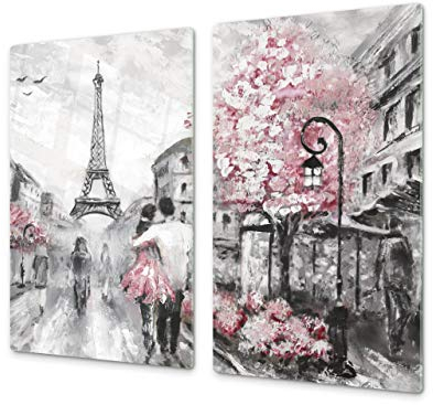 Couvre-cuisinière à induction – Planche de cuisine en verre trempé – Couvre-plaques de cuisson – UNE PIÈCE (60x52 cm) ou DEUX PIÈCES (30x52 cm chacune); D13 Série D'art: Paris 2