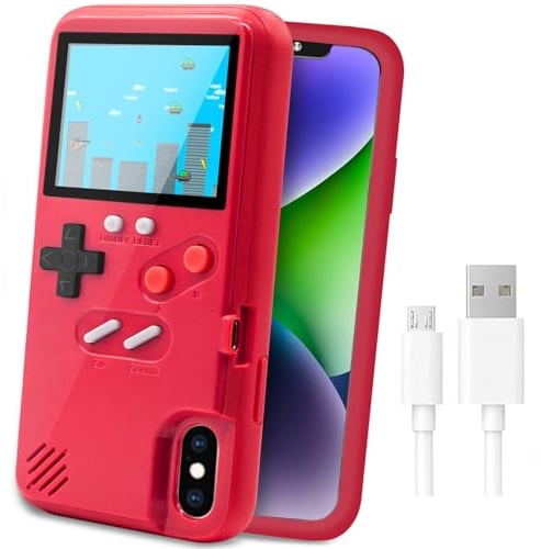 LucBuy Game Console Case for iPhone X/XS, Retro Protective Cover Self-powered Case with 36 Small Game, Full Color Display, Shockproof Video Game Case Compatible with iPhone X/XS - Red