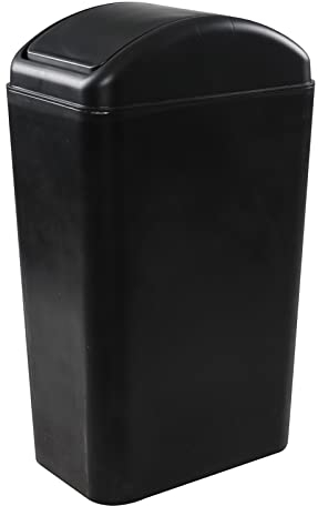 Rinboat Plastic Slim Black Swing Bin Dustbin with Lid, 14 Litre, 1 Pack