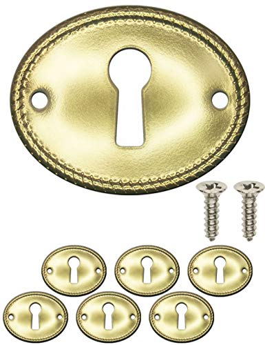 FUXXER 6x Antike Schlüssel-Schilder, Schloss-Rosetten, Vintage Messing Design, 37x29 mm, oval, gold
