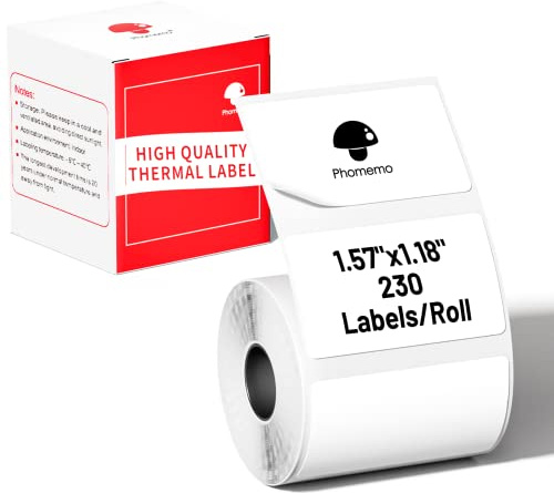 Multi-Purpose Square Self-Adhesive Label for Phomemo M110 M108 M100 M120 M200 M220 M221,1.57x1.18(40x30mm), 230 Labels/Roll, White