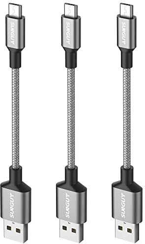 SUNGUY Kurzes Micro USB Kabel, [0,15m 3Stück] Nylon Braided 18 W Micro USB Ladekabel Schnellladekabel für Galaxy S7 Edge, Xperia Z5