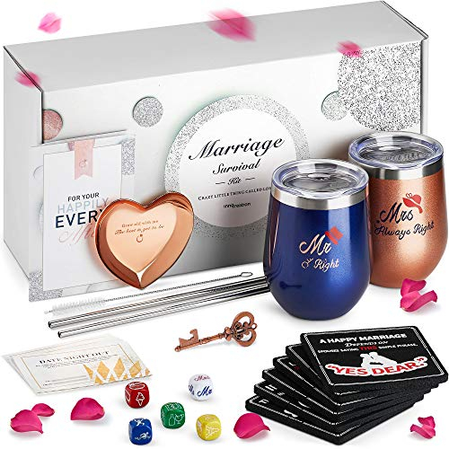 Cadeaux de fête prénuptiale cool pour future mariée | Cadeaux de fiançailles uniques | Le kit de survie de mariage | Meilleur cadeau de mariage pour couple, elle | Plat à bagues, sous-verres,