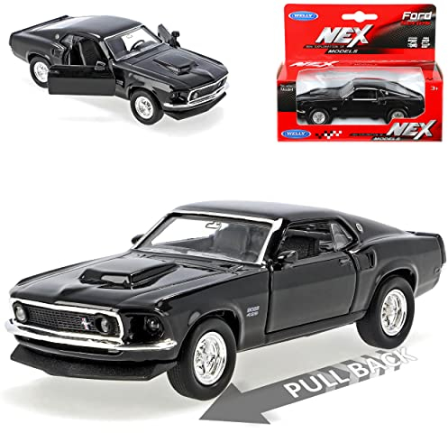 alles-meine.de GmbH Ford Mustang Boss 429 Coupe Schwarz Typ I 3. Generation 1969-1970 mit Rückzugsmotor ca 1/43 1/36-1/46 Welly Modell Auto