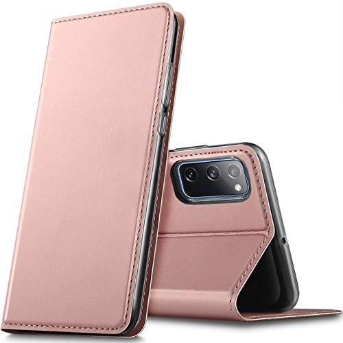 Verco Handyhülle für Samsung Galaxy S20 FE, Premium Handy Flip Cover für Samsung S20 FE Hülle [integr. Magnet] Book Case PU Leder Tasche, Rosegold