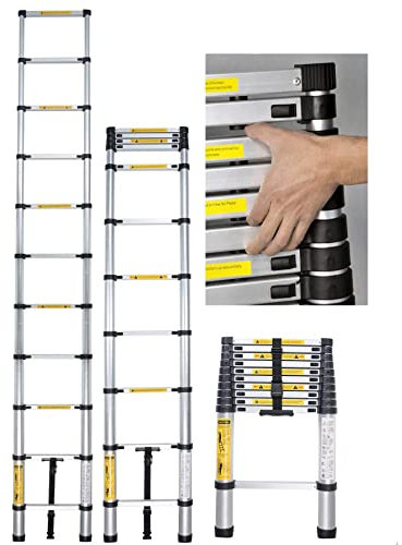 Multi-Purpose 3.2M Telescopic Step Ladder Extendable Ladder 10.5FT Aluminium Portable Fold-able Compact Loft Ladder for Attic Work Place