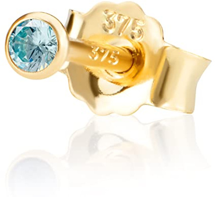 NKlaus Einzel 2,0mm 375 Gelb Gold 9 K Ohrstecker Kristall Zirkonia Aquamarin Butterfly Verschluss Damen Mädchen 13106