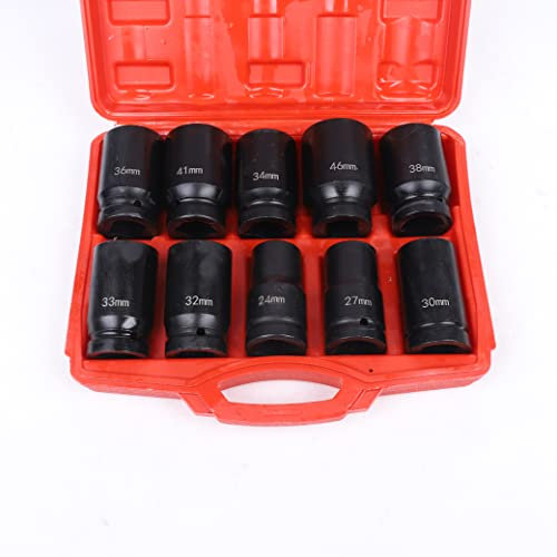 Kaibrite Schlagschrauber Steckschlüsselsatz, 6-kant Nuss, 1 Nüsse Satz, 24mm bis 46mm, für Autoreparaturen (10-tlg)