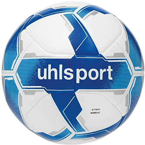 uhlsport Fussball Attack ADDGLUE Fussball Soccer Spielball Trainingsball - mit Neuer ADDGLUE-Technologie - Weiß/Royal/Blau - für Jugend und Aktive - FIFA Basic, 5