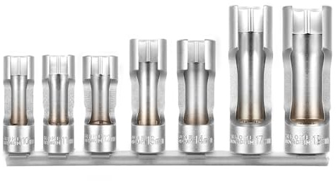 BILITOOLS Douille injecteur fendue 3/8 10-19 mm conduite injection | 7 douilles fendues 10-19 mm pour conduite injection, sonde température FAP et raccords diesel en accès étroit