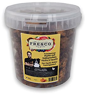 Fresco Dog Martin Rütter Trainingsdrops I Huhn mit Süßkartoffeln, Karotte und Kürbis I 1kg-Eimer