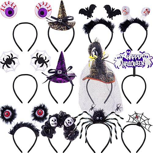 BQTQ 12 Stücke Halloween Haarreifen Halloween Stirnband Hexenhut Halloween Haarschmuck Fledermaus Spinne Haarband für Halloween Karneval Kostüm Party