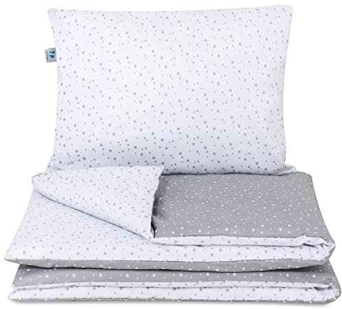 Pepi - Baby Bettwäsche Set - 120x90 cm Kinderbettdecke und Kissen 60×40 cm - Bettwäsche Baby aus Baumwolle 100% - Anti Allergisch Baby Bettdecke und Kissen - Grey Galaxy