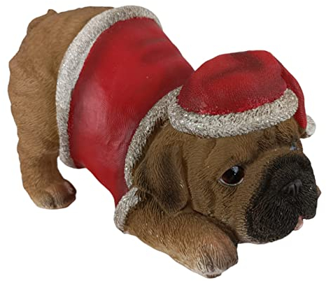 Aspinaworld Weihnachtsdeko, Weihnachts Hunde Figur Mops 11 cm, Weihnachtsfigur, Katzenfigur, Wohnzimmer Deko, Dekofigur, Tierfigur