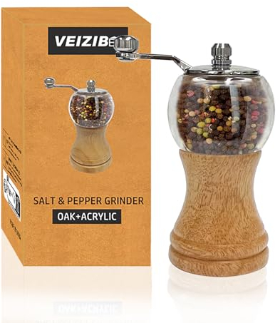 VEIZIBEE Molinillos de pimienta,Molinillo de Sal y Pimienta,Molinillos de especias Madera Maciza con Molinillo de cerámica Ajustable Fuerte,1pcs 5IN Clásico conjunto de molinos de pimienta y sal mano
