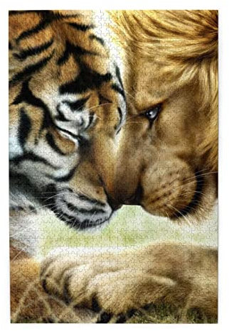 Tiger und Löwe Puzzles sind geeignet für Erwachsene und Jungen und Mädchen. 1000-teiliges Puzzle