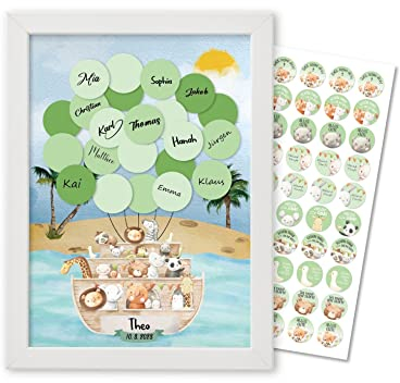 ASVP Shop Gästebuch und Foto mit weissem Rahmen, Perfekt für Geburtstage, Baby-Duschen, Dekoration, Geschlechter Offenbarung und Taufe - Arche Noah