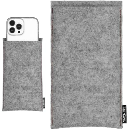 SimonPike Handyhülle passend für Apple iPhone 17 I 17pro (Gr. H) | Boston grau Kontrastnaht rot Filztasche aus Wollfilz Handy/Smartphone Tasche