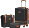 COOLIFE Koffer Trolley Koffer Reisekoffer von ABS Hartschalen Trolley 4 Rollen TSA-Schloss Der Koffer Enthält 1 Reisetasche und 1 Kulturbeutel (Schwarz/Braun, Handgepäck-Set 3tlg)