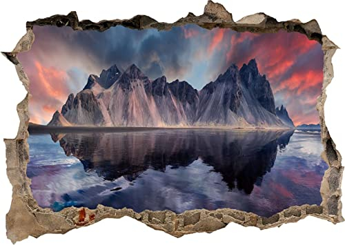 Wandtattoo Rissig DIY Fototapete Natur Rocky Mountain See Sonnenuntergang Wolken 3D-Aufkleber Wandaufkleber Poster Vinyl 60x90CM