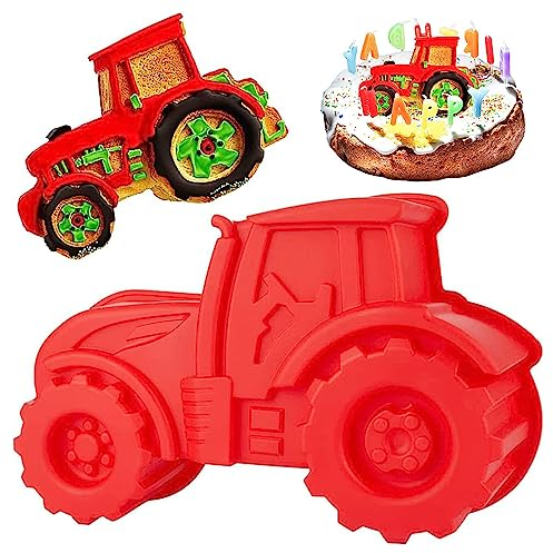 Zhixifan 3D Traktor Backform DIY Auto Kuchenform Trecker Silikonform Deko Motivform Silikontraktor Geschirrspüler Sicherheit für Party Hergestellt Kuchen, Brot, Schokolade, Dessert pudding Usw—Rot