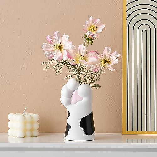 Katzenkrallenvasen Schwarz und Weiß Vasen Niedliche Vase für Wohnkultur, Moderne Kunst Blumenvase Tischdekoration, Einzigartige Vasen für Wohnzimmer Schlafzimmer Büro Schreibtisch Regal