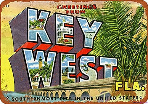 Retro Metall-Blechschild Greetings from Key West, Filmplakat, Schild, Höhle, Bar, Club, Wandkunst, Metall-Blechschild, 30,5 x 20,3 cm