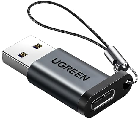 UGREEN USB 3.0 auf USB C Adapter 10Gbps USB Stecker zu USB C Buchse Adapter USB A Ladegerät Ladekabel Adapter Max 18W kompatibel mit iPhone 16 15 Pro Max iPad Galaxy S23 Serie Laptops usw. (Schwarz)