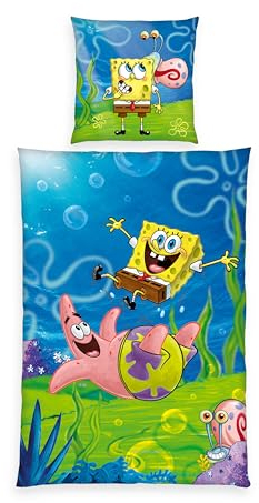 Herding - Juego de Cama (Funda nórdica de 140 x 200 cm, con Cremallera, Funda nórdica de 140 x 200 cm, con Cremallera, 100% algodón), diseño de Bob Esponja