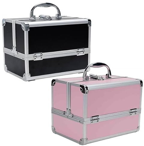 Makeup Vanity Beauty Cosmetic Travel Storage Organiser Box Case with Mirror Black (Pink)