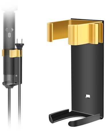 POFIBO Halterung für Dyson Airwrap, Wandhalterung Halter ohne Bohren für Glätteisen, Halterung kompatibel mit Dyson Airwrap, für Verschiedene Haar Curling Eisen Fässer, Glätteisen, Glättbürste(Gold)