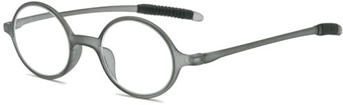 ABETOS Lesebrille Rund Klein Herren Damen Retro Lesebrillen TR90 Flexibel Leicht Vollrandbrille Mini Vintage Computer Sehhilfe Lesehilfe (Mattes Grau+2.0)