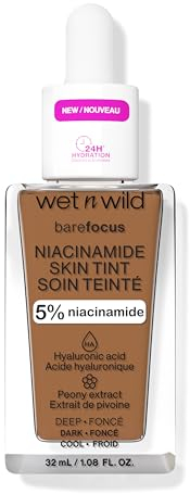 Wet n Wild Bare Focus Niacinamide Skin Tint, Leichte Foundation mit Aufbaubarer Formel, Angereichert mit Hyaluronsäure und Vitamin E für einen Strahlenden Look, Deep