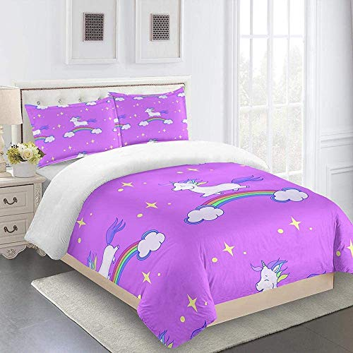 ALLTOV Baby bettwäsche 135x200 cm, Lila Cartoon-Pferd Mikrofaser bettwäsche Set 3 teilig : 1 Bettbezug + 2 Kissenbezug 80x80 cm, Superweiches hypoallergen Winter bettbezüge, Schlafkomfort