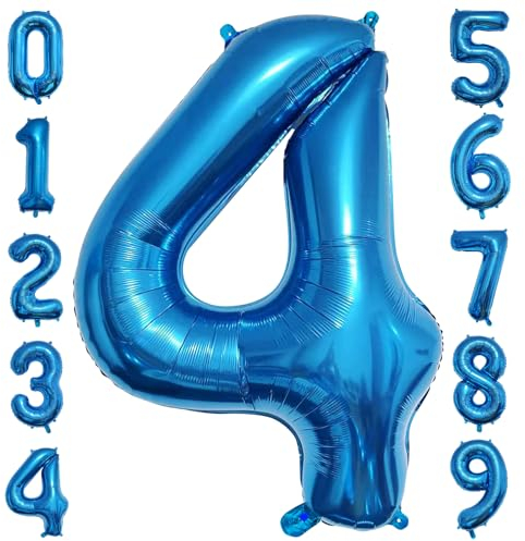 PatiCool Zahlen Luftballon 4 Blau, 100cm - 40 Zoll Luftballons Geburtstag, XXL Riesen Folienballon 4 Blau Geburtstagsdeko, Helium Ballons Zahlen 4 für Frau Mann Jahrestag Deko