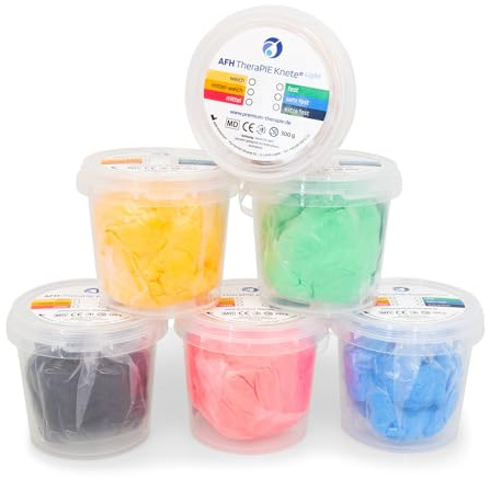 AFH TheraPIE Knete® Light | 300 g | 6er Spar-Set | weich - extra Fest | Therapieknete, Knetmasse Handtherapie