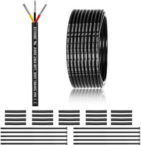 18 AWG 3x0,75mm² 3 Adriges Kabel 15 Meter, 18 AWG 3 adrig Draht aus verzinntem Kupfer, PVC 18AWG 3 adrig für DC5V/12V/24V, LED-Beleuchtung, Verlängerungskabel, kfz usw, CE Zertifizierung