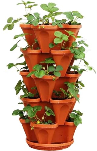 MAYFABD Planteur de Fraise Empilable Tour à Fleurs Multicouche Combinaison Verticale Planteur d'herbes à Quatre pétales Pot de Fleur en Plastique avec Plateau pour Balcon,A