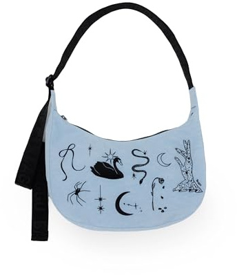 BAGGU - Mittelgroße Nylon-Halbmond-Tasche - Bestickte Ballett-Ikonen - Unisex-Erwachsene - Hobo Handbag - Halbkreisförmig - Mittelgroß (20,3 x 33,5 x 10,2 cm)