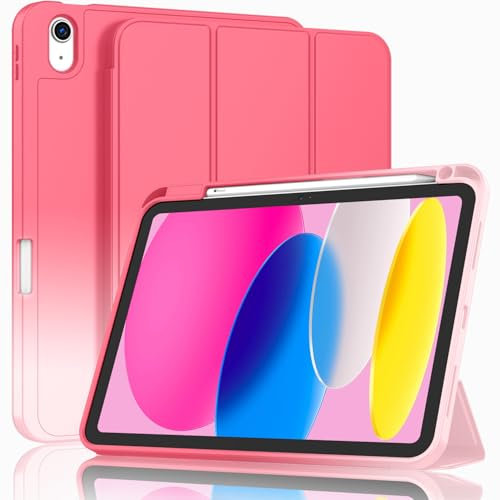 ZryXal iPad (A16) Case/iPad 10th Generation Case [11-Inch 2025/10.9 Inch 2022] with Pencil Holder, Smart Cover with Soft TPU Back [Support Auto Wake/Sleep] (Red/White)